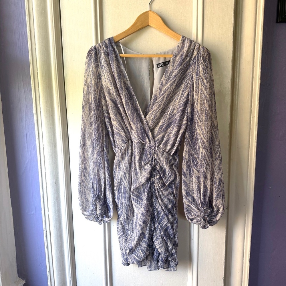 Zara Blue and White Snake Print Mini Dress